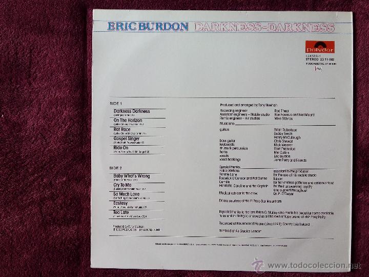 Discos de vinilo: ERIC BURDON, DARKNESS DARKNESS (POLYGRAM) LP ESPA&Ntilde;A PEDIDO MINIMO 7&euro; - Foto 2