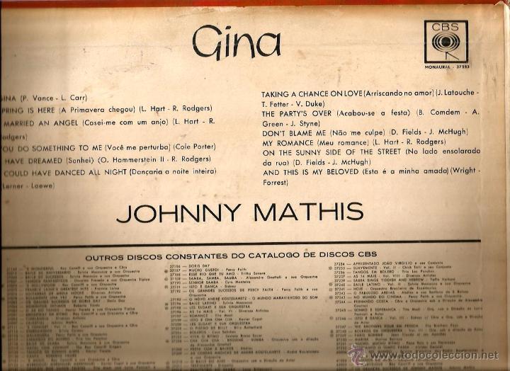 Discos de vinilo: LP JOHNNY MATHIS : GINA - Foto 2