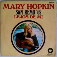 Discos de vinilo: MARY HOPKIN, LEJOS DE MÍ - SINGLE EN APPLE (THE BEATLES) - FESTIVAL SAN REMO AÑO 1969