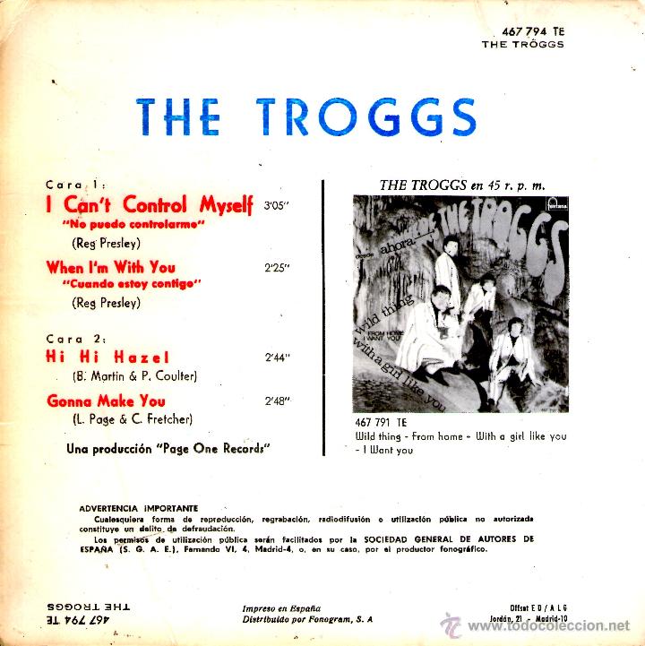Discos de vinilo: THE TROGGS I CANT CONTROL MYSELF - Foto 2