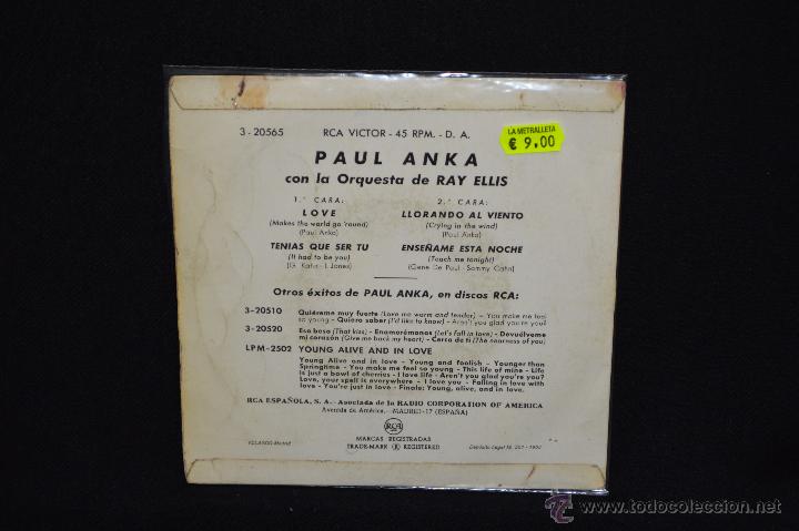 Discos de vinilo: PAUL ANKA - LOVE +3 - EP - Foto 2