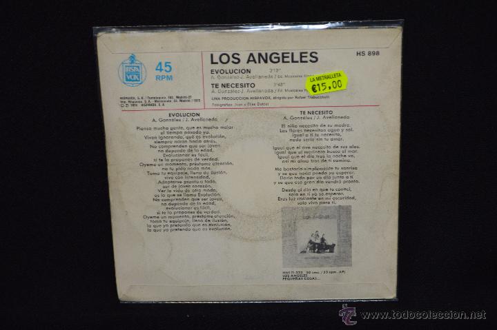 Discos de vinilo: LOS ANGELES - EVOLUCION / TE NECESITO - SINGLE - Foto 2