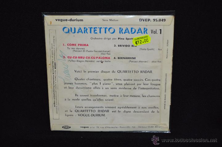 Discos de vinilo: QUARTETTO RADAR - COME PRIMA +3 - EP - Foto 2