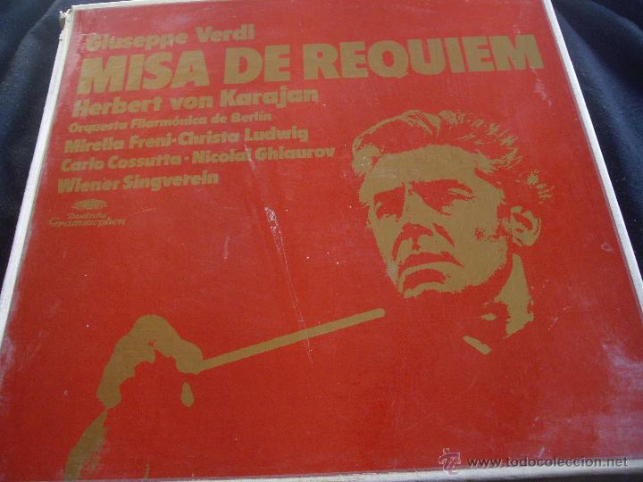Discos de vinilo: caja giuseppe verdi-misa de requiem-h,v, karajan-deutshe grammophon-libreto y 2 lps