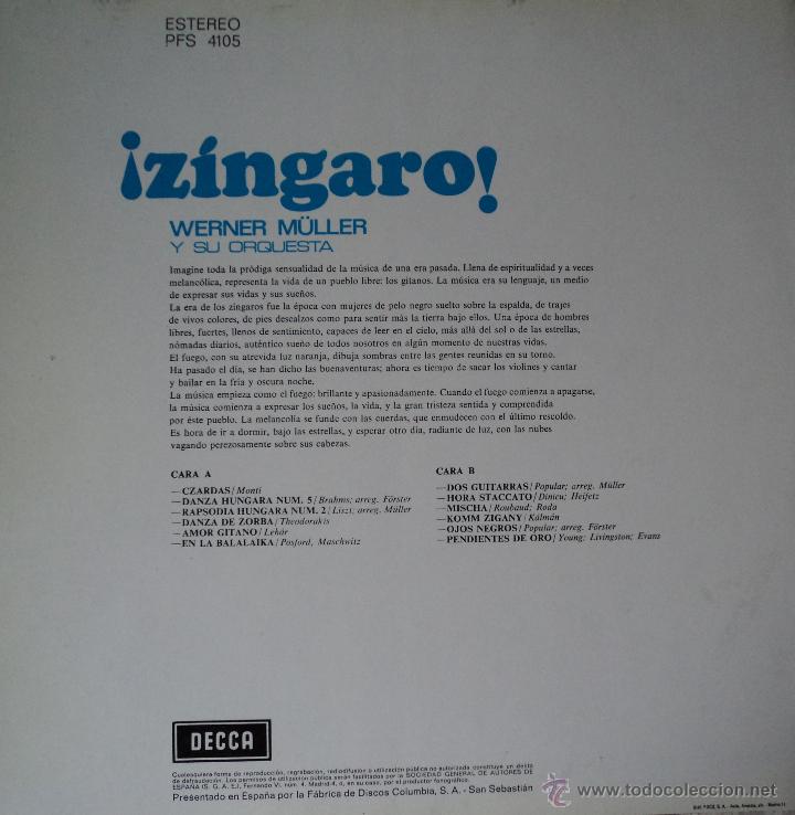 Discos de vinilo: Werner M&uuml;ller - Z&iacute;ngaro - Edici&oacute;n de 1970 de Espa&ntilde;a - Foto 2