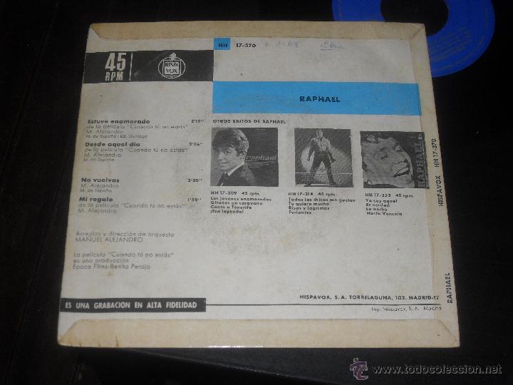 Discos de vinilo: RAPHAEL EP. ESTUVE ENAMORADO. MADE IN SPAIN. 1966. - Foto 2