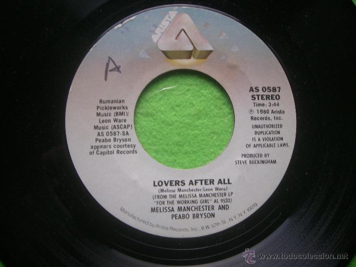 Disques de vinyle: MELISSA MANCHESTER AND PEABO BRYSON  LOVERS AFTER ALL  SINGLE  ARISTA SIN CARATULA