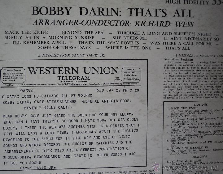 Discos de vinilo: Bobby Darin - Thats All - Edici&oacute;n de 1959 de USA - Foto 3
