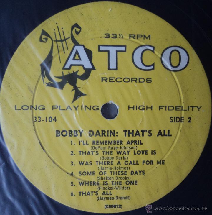Discos de vinilo: Bobby Darin - Thats All - Edici&oacute;n de 1959 de USA - Foto 5