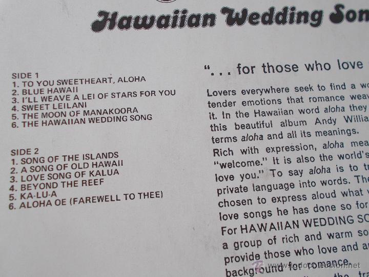 Discos de vinilo: ANDY WILLIAMS HAWAIIAN WEDDING SONG - Foto 3