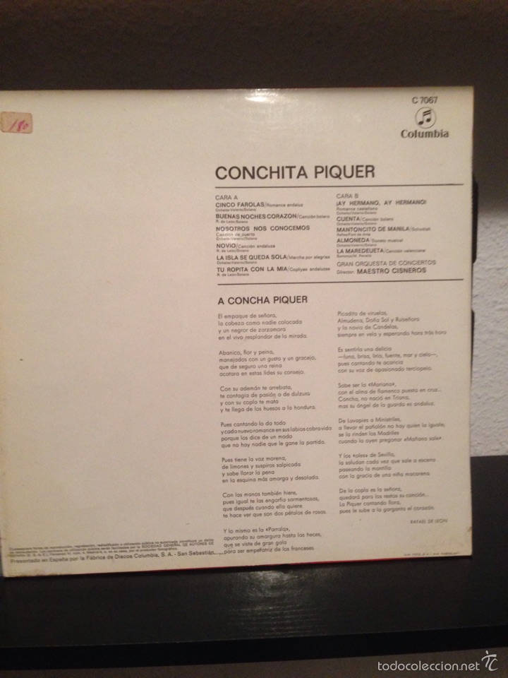 Discos de vinilo: Disco concha piquer columbia - Foto 2