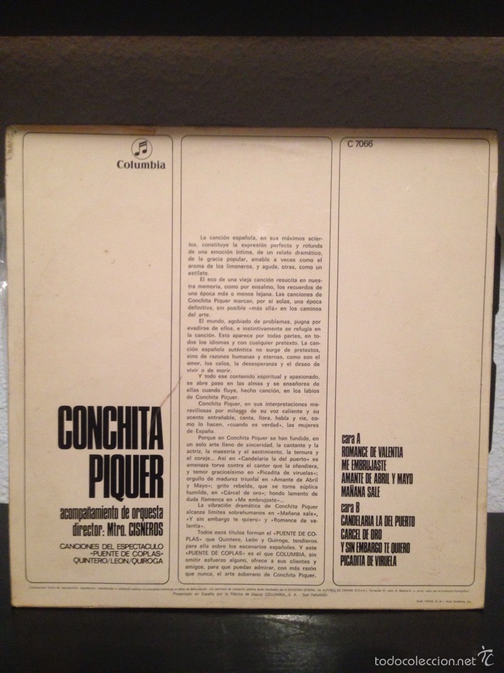 Discos de vinilo: Disco concha piquer Columbia - Foto 2