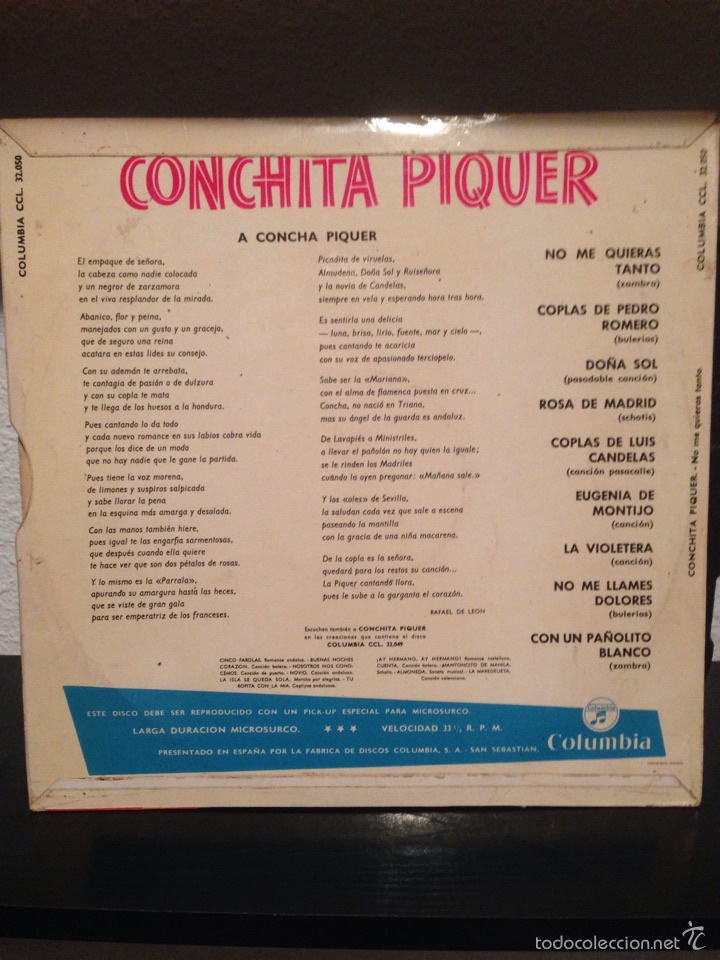 Discos de vinilo: Disco concha piquer Columbia - Foto 2
