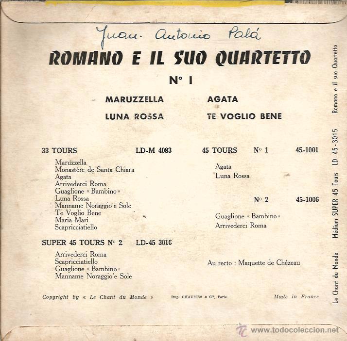 Discos de vinilo: EP ROMANO E EL SUO QUARTETTO : MARUZZELLA + 3 - Foto 2
