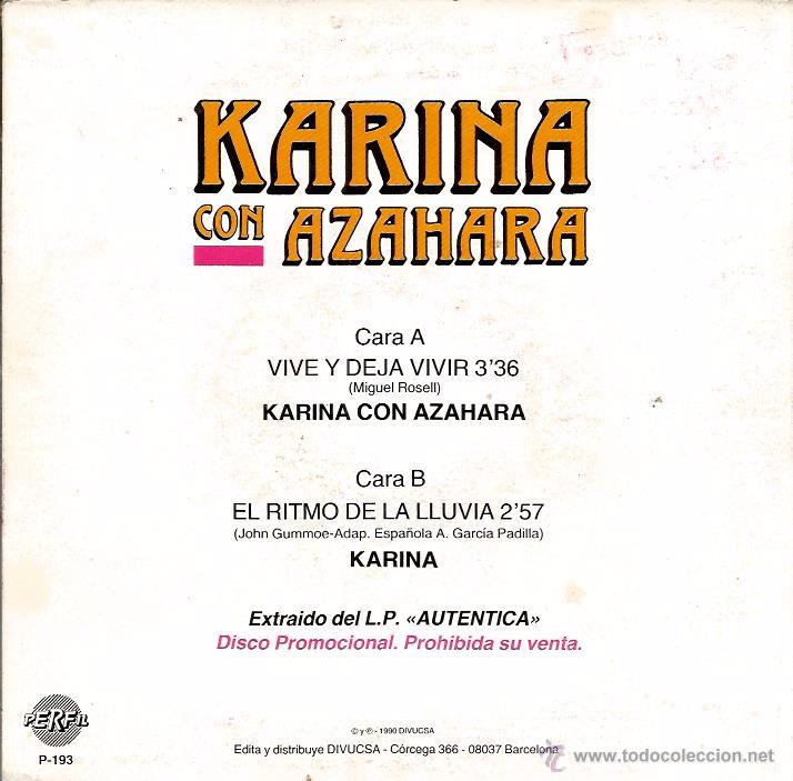 Discos de vinilo: SG KARINA : VIVE Y DEJA VIVIR + EL RITMO DE LA LLUVIA - Foto 2