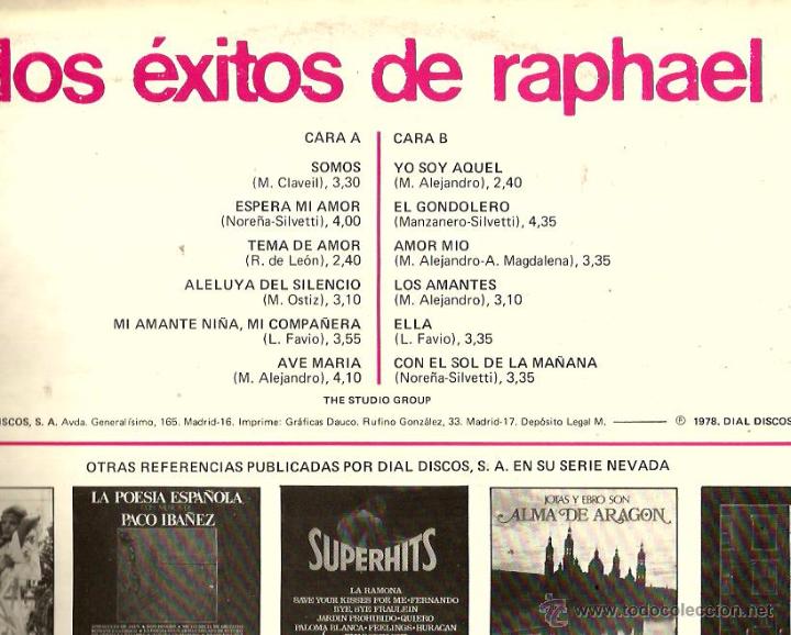 Discos de vinilo: LP THE STUDIO GROUP : LOS EXITOS DE RAPHAEL - Foto 2