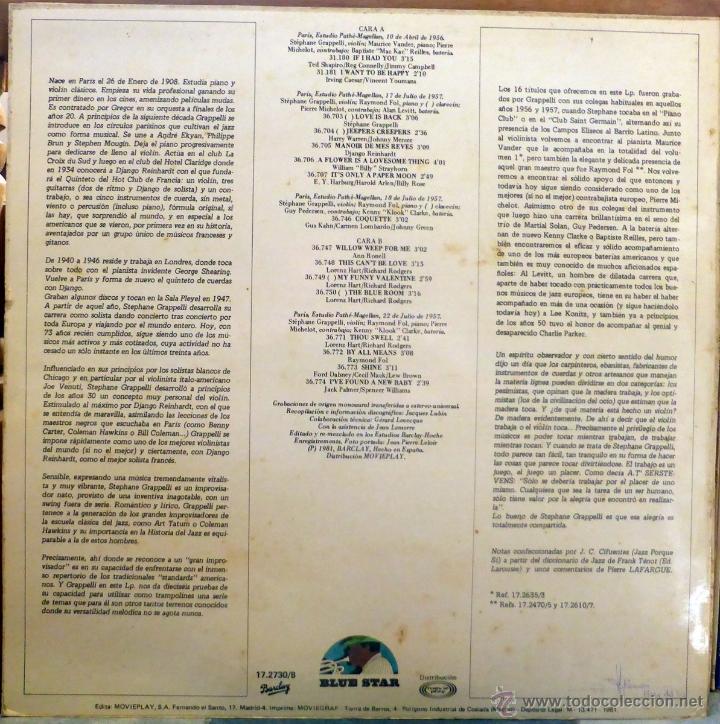 Discos de vinilo: St&eacute;phane Grappelli. Improvisations 2. Movieplay, Esp. 1981 LP - Foto 2