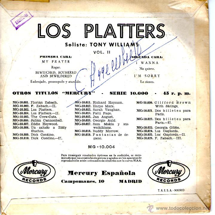 Discos de vinilo: LOS PLATTERS MY PRAYER - Foto 2