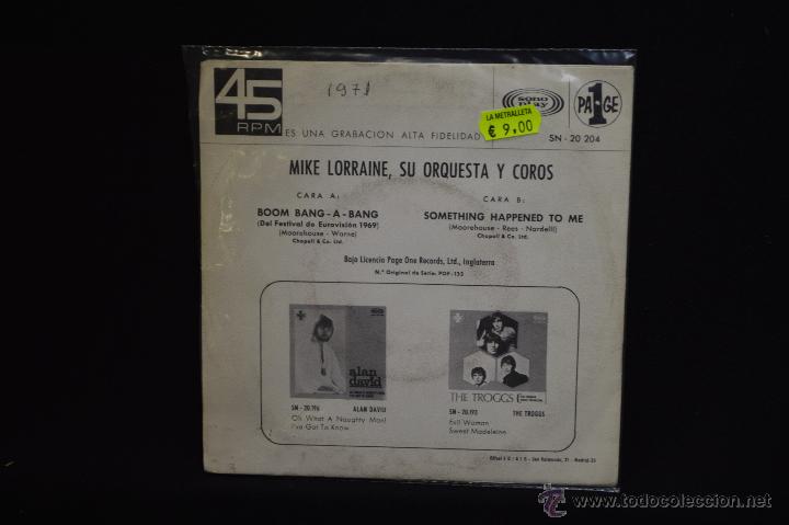 Discos de vinilo: MIKE LORRAINE - BOOM BANG - A BANG - SINGLE - Foto 2