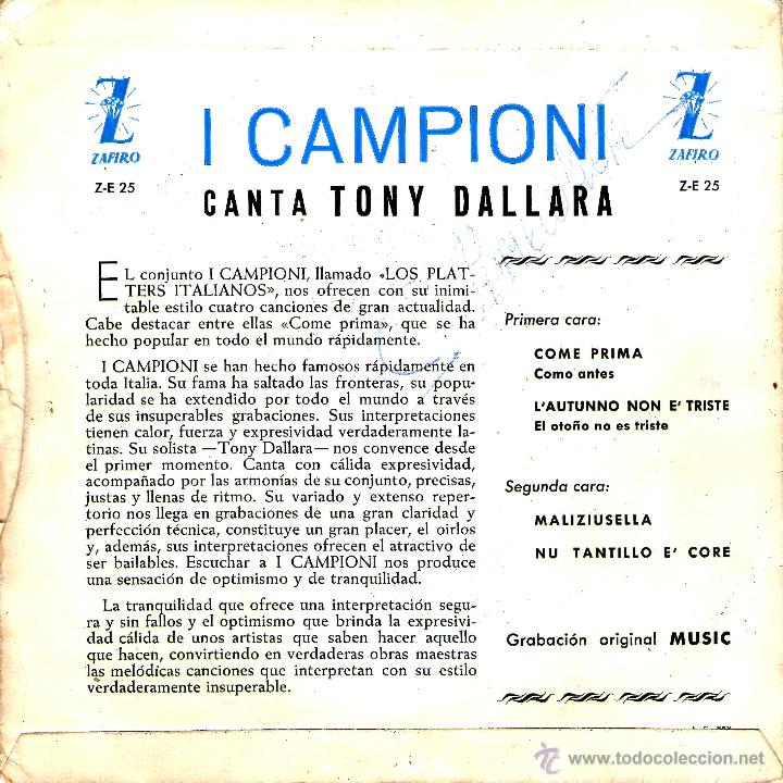Discos de vinilo: CAMPIONI-CANTA TONY DALLARA - Foto 2