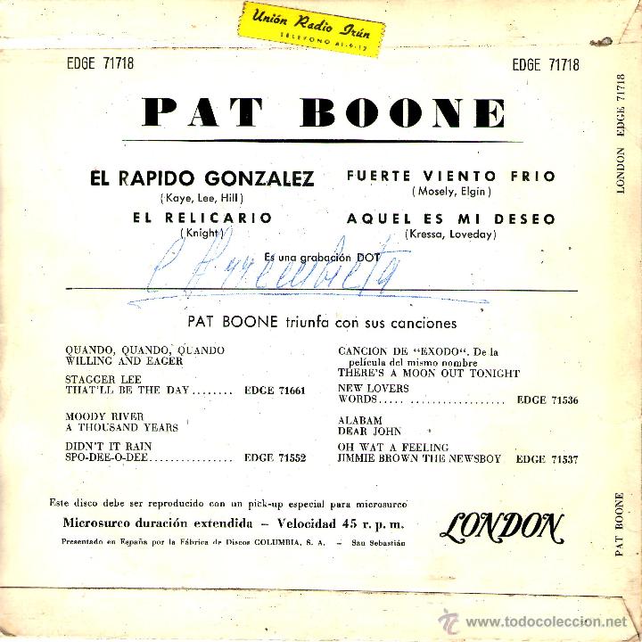 Discos de vinilo: PAT BOONE - EL RAPIDO GOZALEZ - Foto 2