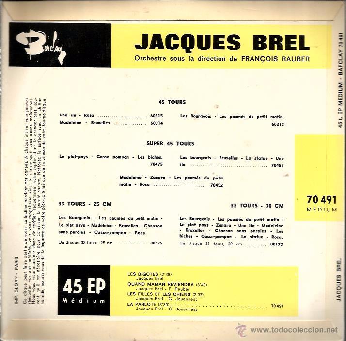 Discos de vinilo: EP JACQUES BREL : LES BIGOTES + 3 - Foto 2