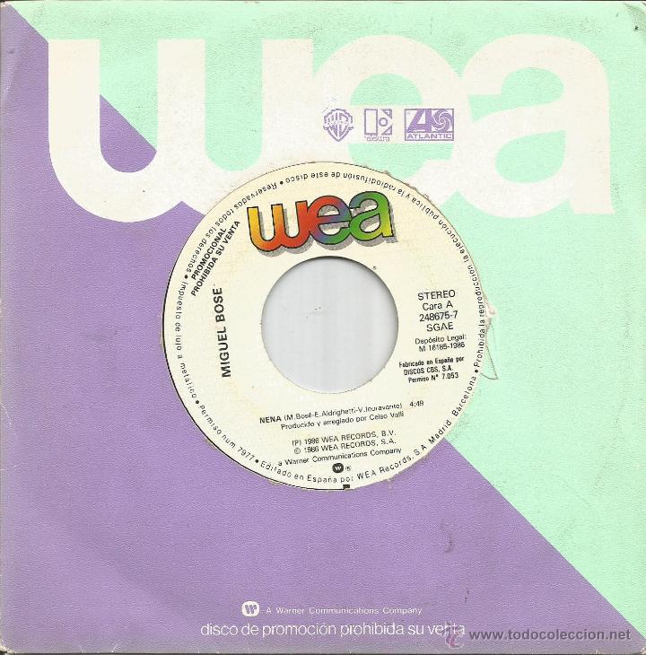 Discos de vinil: MIGUEL BOSE-NENA + CUANDO EL TIEMPO QUEMA SINGLE VINILO 1986 PROMOCIONAL SIN PORTADA SPAIN