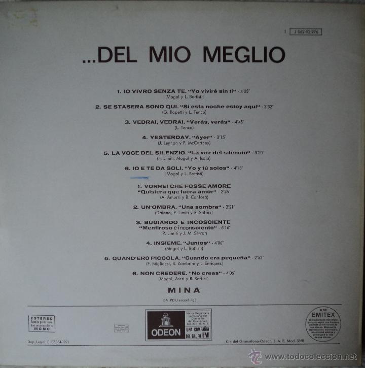Discos de vinilo: Mina, Del mio meglio, Edicion de 1971 de Espa&ntilde;a - Foto 2
