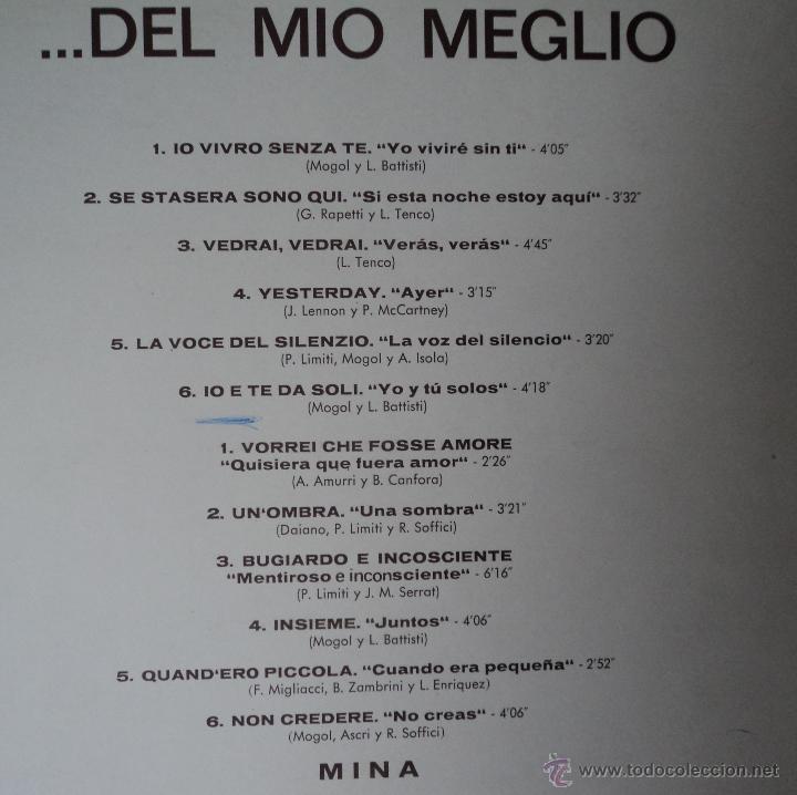 Discos de vinilo: Mina, Del mio meglio, Edicion de 1971 de Espa&ntilde;a - Foto 3