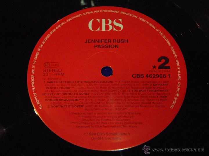 Discos de vinilo: JENNIFER RUSH ( PASSION ) 1988 - HOLANDA LP33 CBS - Foto 4