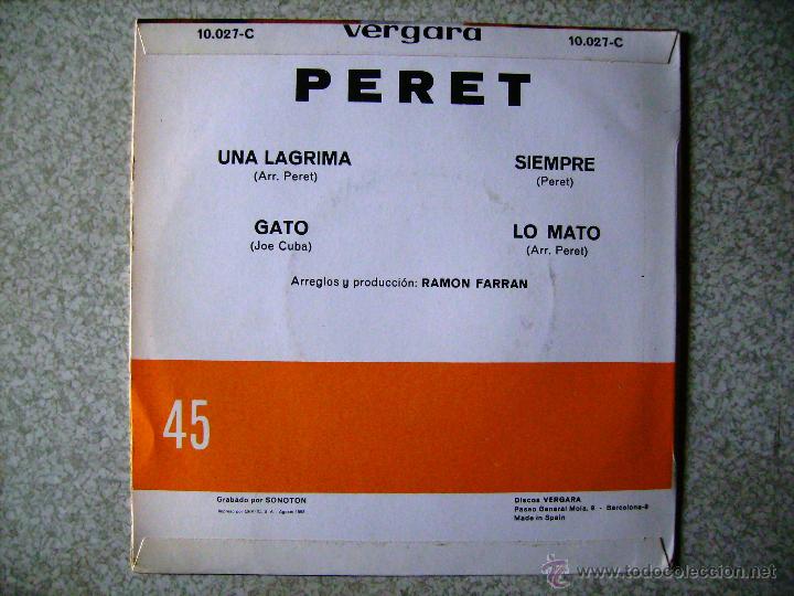 Discos de vinilo: PERET.UNA LAGRIMA + 3...EX - Foto 2