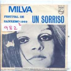 Discos de vinilo: MILVA / UN SORRISO / AMORE FENERO (SINGLE 1969). Lote 54218630