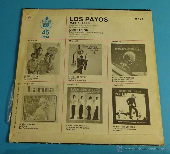 Discos de vinilo: LOS PAYOS. MARIA ISABEL. COMPASI&Oacute;N - Foto 2