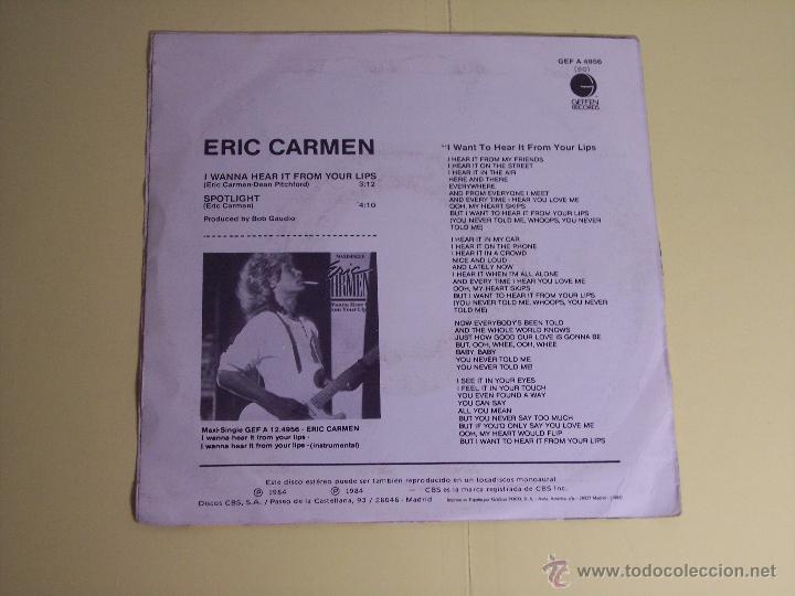 Discos de vinilo: SINGLE ERIC CARMEN (I WANNA HEAR IT FROM YOUR LIPS) - Foto 3