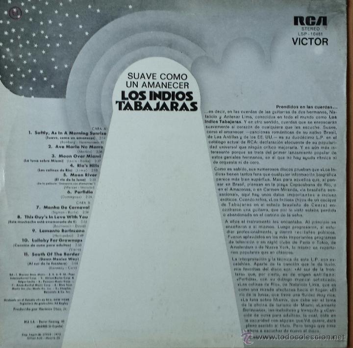 Discos de vinilo: LP - LOS INDIOS TABAJARAS - SUAVE COMO UN AMANECER - Foto 2