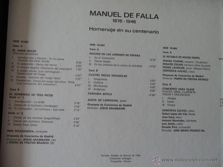 Discos de vinilo: Manuel de Falla. Homenaje en su Centenario. Caja-Estuche con 3 LPs. - Foto 2