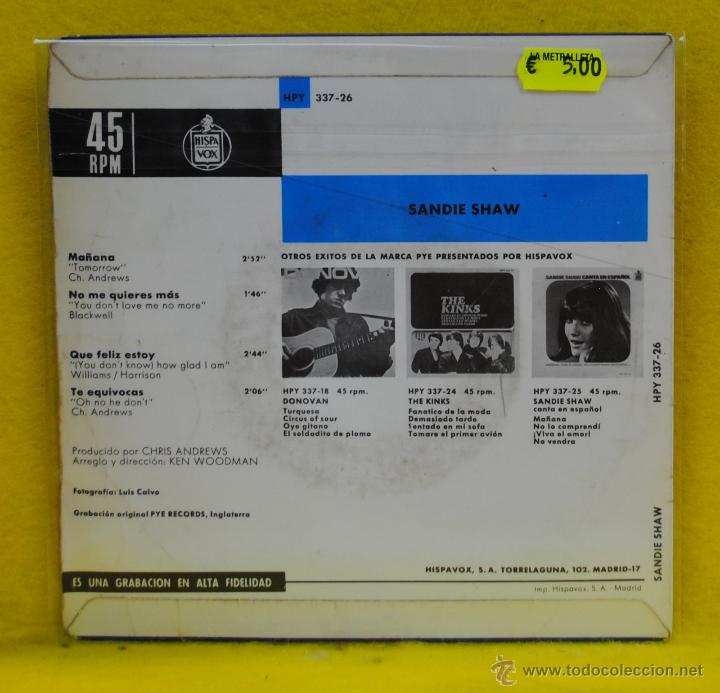 Discos de vinilo: SANDIE SHAW - TOMORROW + 3 - EP - Foto 2
