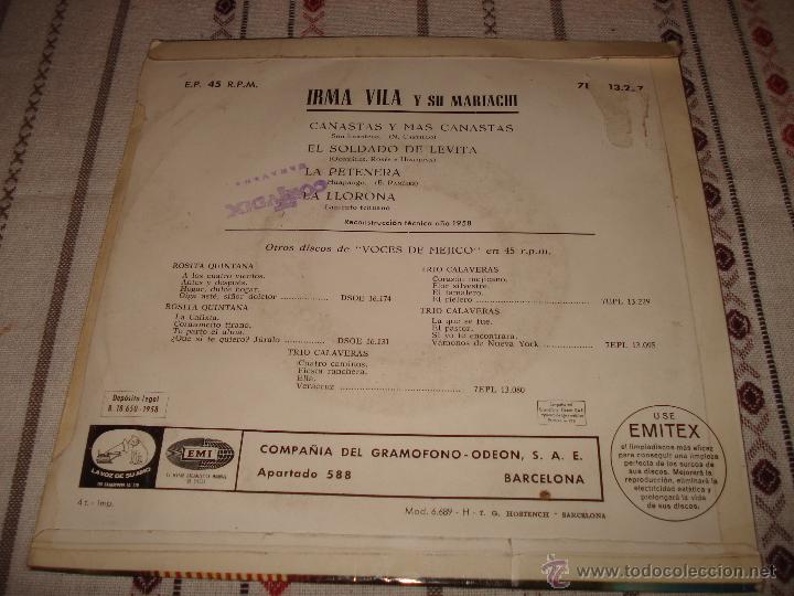 Discos de vinilo: Irma Vila Y Su Mariachi - Guadalajara - EP - Foto 3