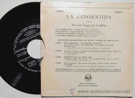 Discos de vinilo: MARIACHI VARGAS -EP- LA CONSENTIDA + 3 OR SPAIN 50S - Foto 2