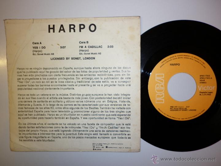 Discos de vinilo: HARPO - YES I DO / IM A CADILLAC 1982 - Foto 2