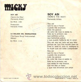 Discos de vinilo: MICKY - SOY AS&Iacute; + BALADA DEL MURGUITRON - SG 1973 - Foto 2