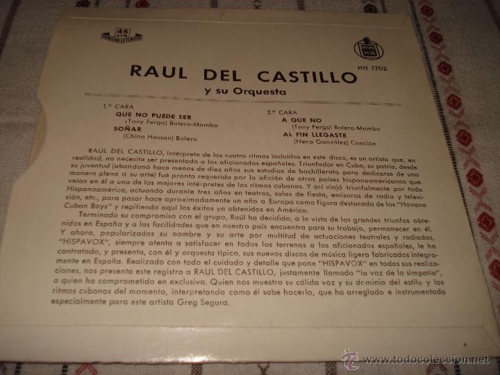 Discos de vinilo: RAUL DEL CASTILLO - QUE NO PUEDE SER - Foto 2