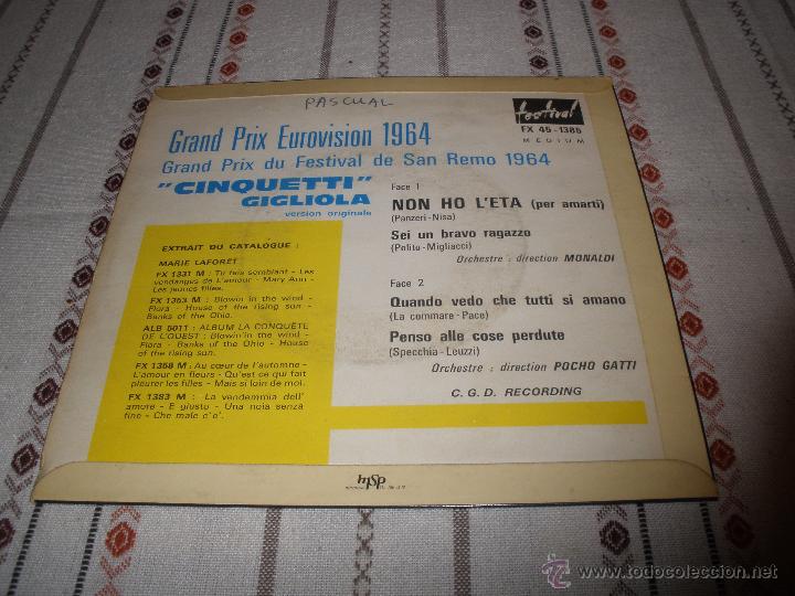 Discos de vinilo: GIGLIOLA CINQUETTI - NON HO LETA - Foto 2