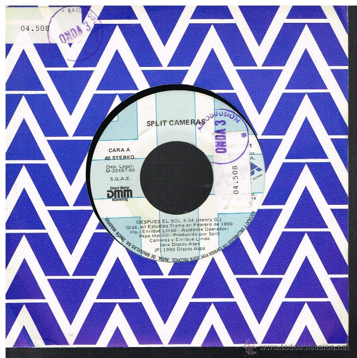 Discos de vinilo: Split Cameras - Despu&eacute;s del sol - Single 1990 - Promo - Foto 1