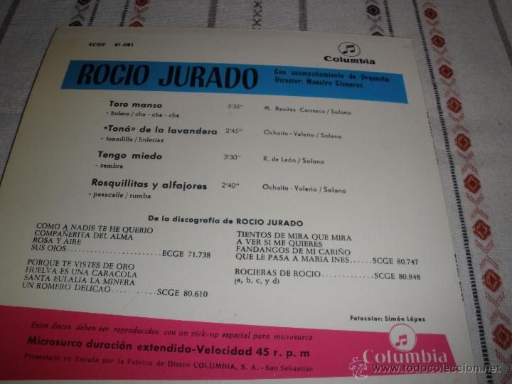Discos de vinilo: ROCIO JURADO-TORO MANSO - Foto 2