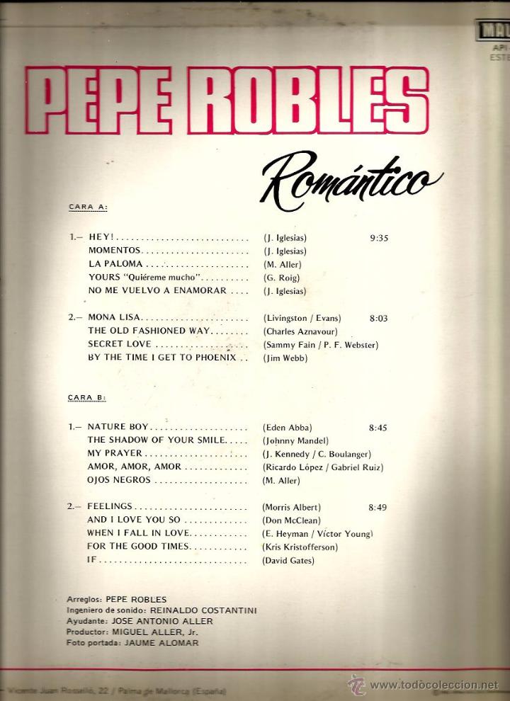 Discos de vinilo: LP PEPE ROBLES : ROMANTICO - Foto 2