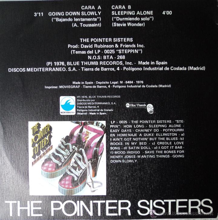 Discos de vinilo: The Pointer Sisters - Going down slowly - Edici&oacute;n de 1976 de Espa&ntilde;a - Foto 2