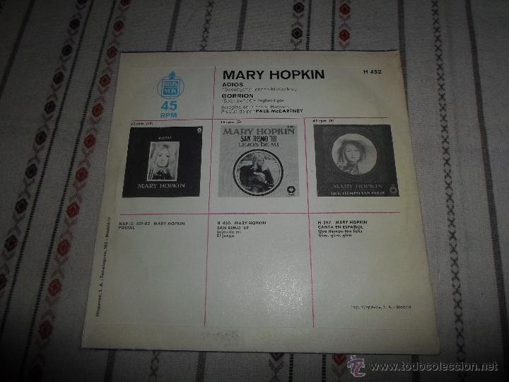 Discos de vinilo: MARY HOPKIN ADIOS GORRION - Foto 2