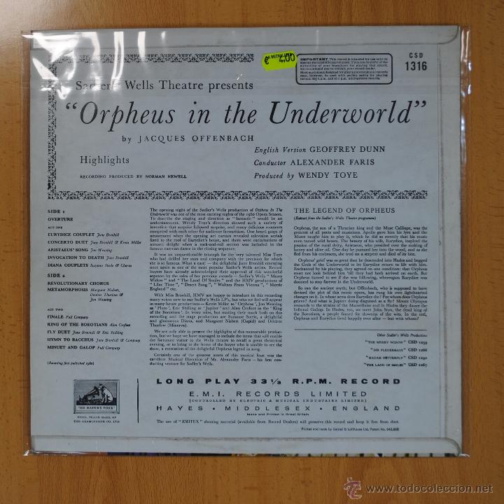 Discos de vinilo: ALEXANDER FARIS - ORPHEUS IN THE UNDERWORLD - BSO - LP - Foto 2