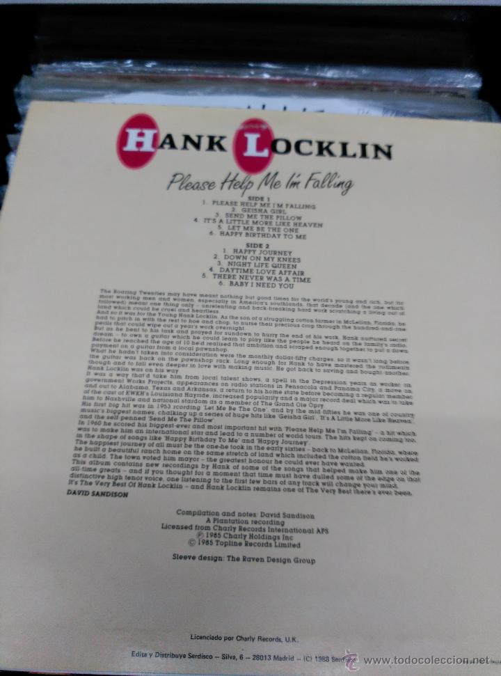 Discos de vinilo: HANK LOCKLIN.- PLEASE HELP ME I&acute;M FALLING - Foto 2